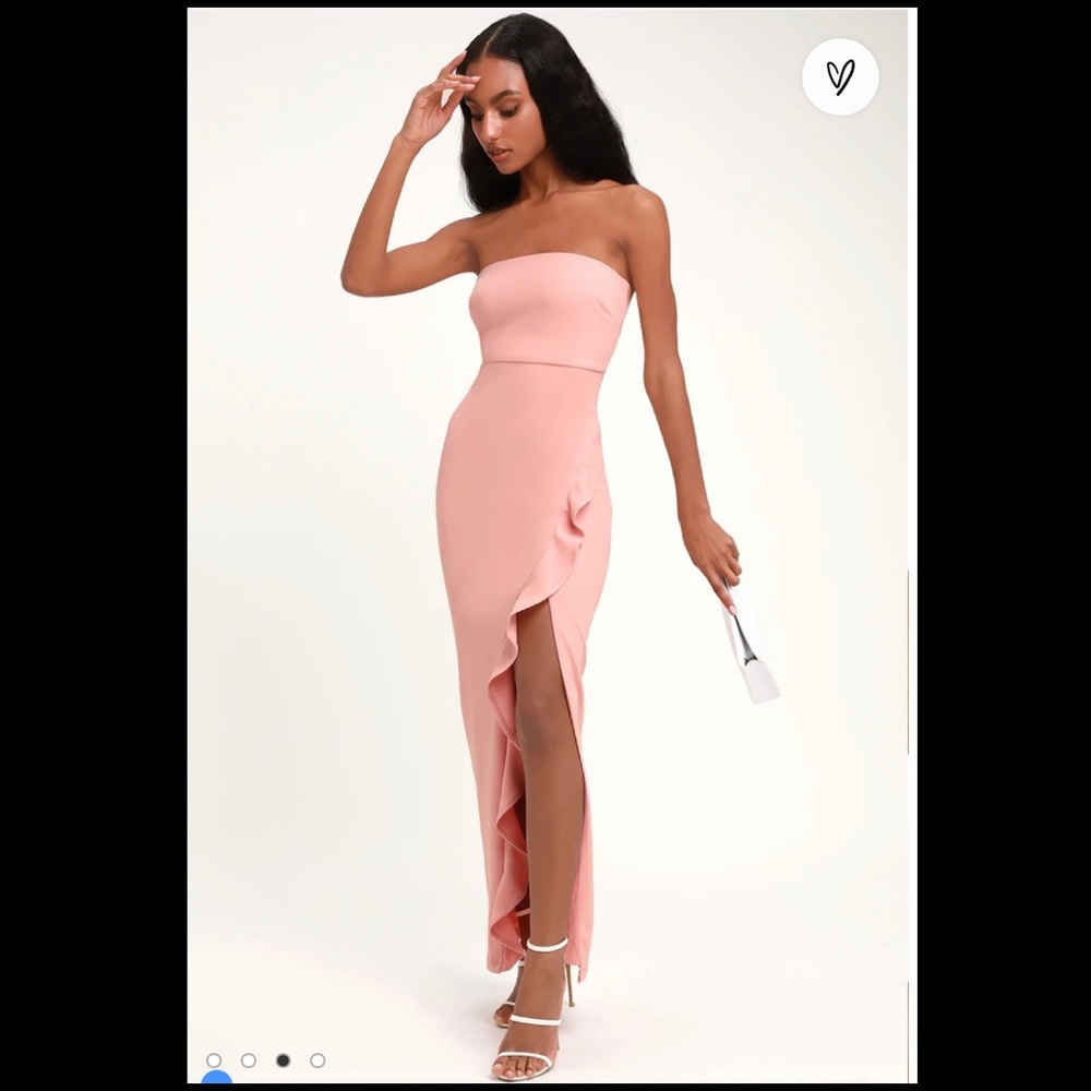 After Hours Blush Pink Strapless Ruffled Maxi Dress